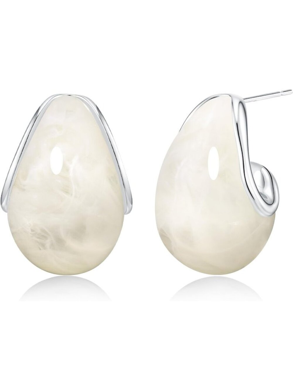 Women's Cream Oval C Shape Chunky Dangle Long Bold Drop Vintage Thick Earring
